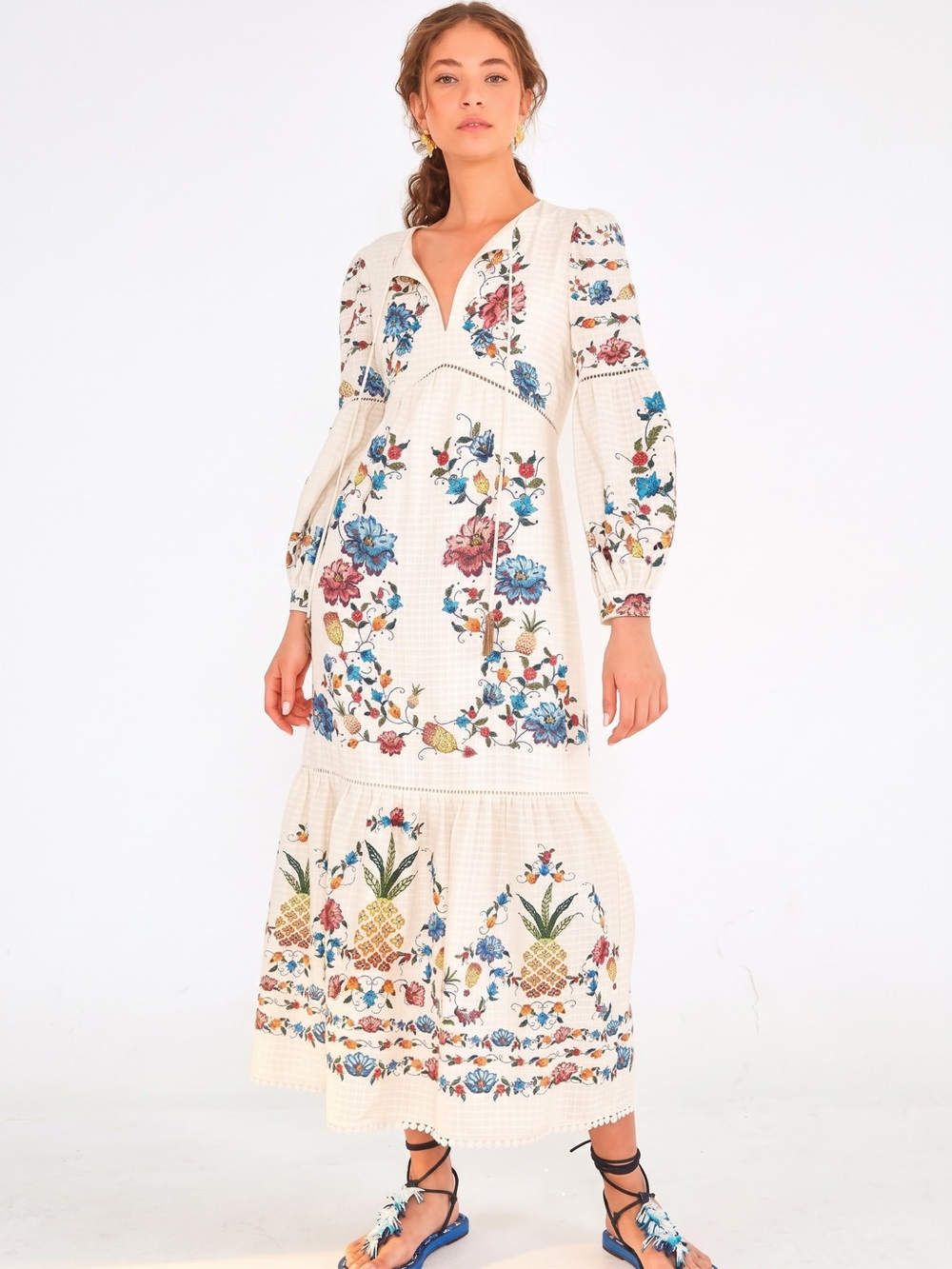 EUC FARM RIO Off White Sweet Bloom Bouquet Midi Dress